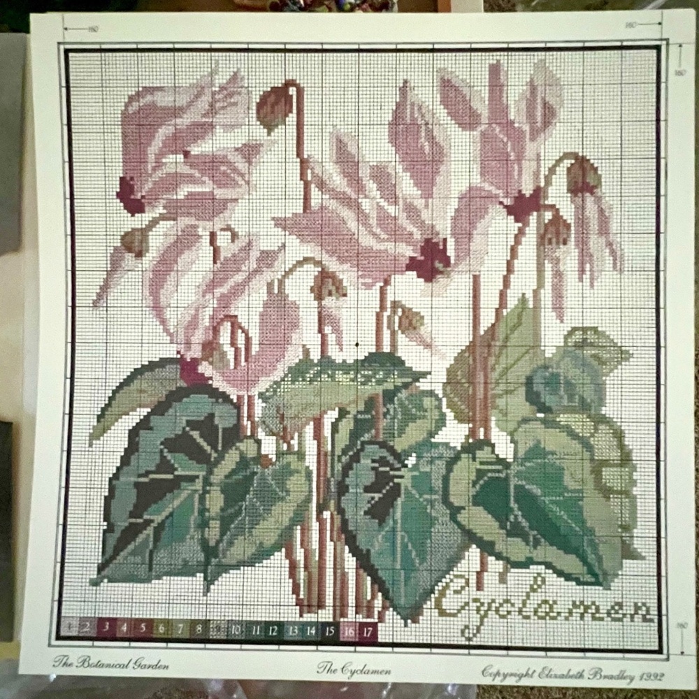 VINTAGE 1992 NEW Elizabeth Bradley Needlepoint Kit The Botanical Garden Cyclamen - Picture 2 of 10